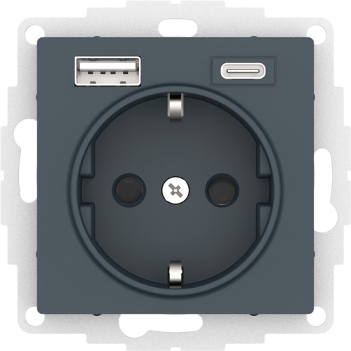 ATLASDESIGN РОЗЕТКА 16А c 2 USB A+C, 5В/2,4А/3,0А, 2х5В/1,5А, механизм, ИЗУМРУД | код ATN000832 | Systeme Electric