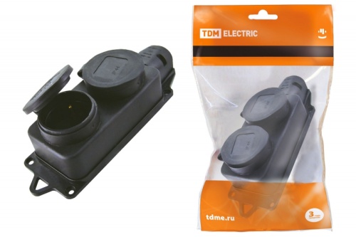Розетка двухместная с заглушками каучук 2Р+РЕ 16А 250В IP44 TDM | код SQ0612-0010 | TDM