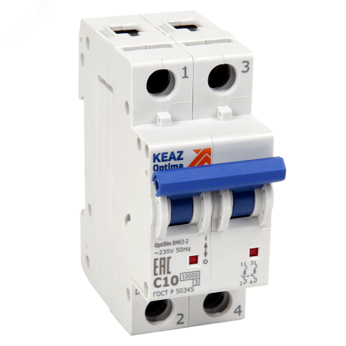 Выключатель автоматический двухполюсный 40А C 10кА AC OptiDin BM63-2C40-10-УХЛ3 | код 262596 | КЭАЗ