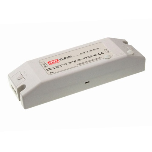 Источник питания AC-DC, 45Вт, вход 90…264В AC, 47…63Гц, 127...370В DC, ККМ, выход 15В (рег. 14.5...16.2)/3А (рег. 2.25...3.1А), изоляция 3750В AC, в кожухе 181,5х62х35мм, -30…+50С | код PLC-45-15 | MeanWell