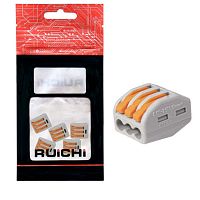 Клемма зажимная соединительная 3-контактная RUICHI 222-413, 24 А, 250 В, PA66, упаковка 5 шт. | код 115411 | Ruichi