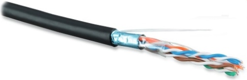 Кабель витая пара экранир. F/UTP кат. 5e 4 пары (24AWG) одножильный (solid) экран - фольга внешний PE черный, Hyperline FUTP4-C5E-S24-OUT-PE-BK-100 (100м) | код 49117 | Hyperline