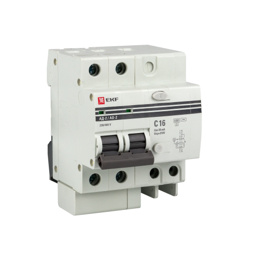 Дифференциальный автомат АД-2 S 50А/100мА (хар, C, AC, электронный) 6кА PROxima | код DA2-6-50-100S-pro | EKF