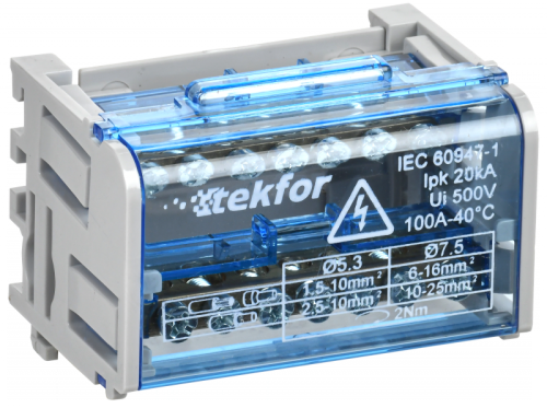 TEKFOR Шины на DIN-рейку (кросс-модуль) ШНК 2х7 L+PEN IEK | код TF-DN10-2-07-100 | IEK