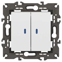 Выключатель 2-кл. Elegance 14-1105-01М 250В 10АХ с подсветкой матов. бел. Эра Б0065807