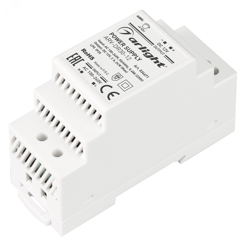 Блок питания ARV-DR30-12 (12V, 2A, 24W) ( ,IP20 DIN-рейка) | код 34671 | Arlight