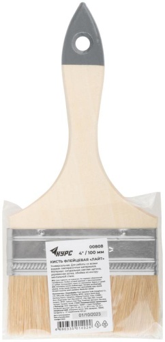 Кисть флейцевая "Лайт" 4дюйм (100мм) натур. свет. щетина деревянная ручка КУРС 00808 фото 4