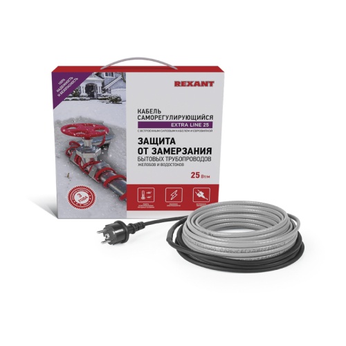 Кабель греющий саморегулирующийся REXANT Extra Line 25MSR-PB, на трубу, 20 м/500 Вт | код 51-0647 | REXANT
