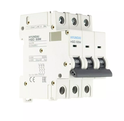 Автоматический выключатель HGD63-M 3PMBS0000C 00050 3 полюса, 50А, ток к.з. 6kA, хар-ка B (STANDARD) | код 13.04.000987 | HYUNDAI