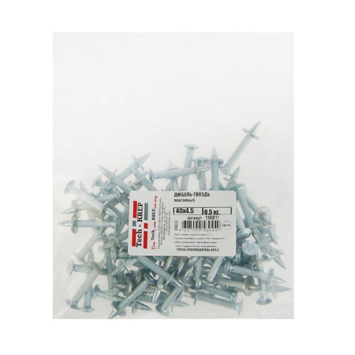 Дюбель-гвоздь монтажный 4.5х40 0.5кг (пакет) (уп.74шт) Tech-Krep/Zitar 116811 Дюбель-гвоздь монтажный 4.5х40 0.5кг (пакет) (уп.74шт) Tech-Krep/Zitar 116811