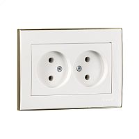 Розетка RAIN двойная б/з керамика белая с боковой вставкой золото | код 703-0226-128 | Lezard