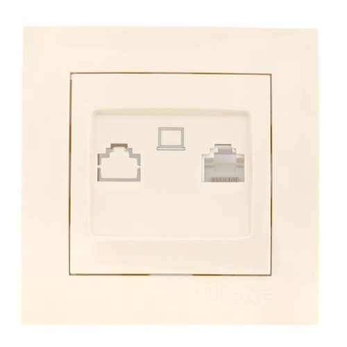 Валенсия розетка компьютерная RJ-45 1-местная кремовая PROxima | код EWK01-035-20 | EKF фото 2