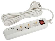 Удлинитель 3х5м с заземл. 10А 1xUSBA+1xUSBC с выкл. UB-3es-5m-USB | код Б0052899 | Эра
