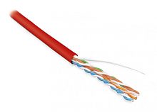 Кабель витая пара неэкран. U/UTP категория 5e 4 пары (24 AWG) одножильный (solid) LSZH нг(С)-HF красный, Hyperline UUTP4-C5E-S24-IN-LSZH-RD-305 (305 м) | код 257781 | Hyperline