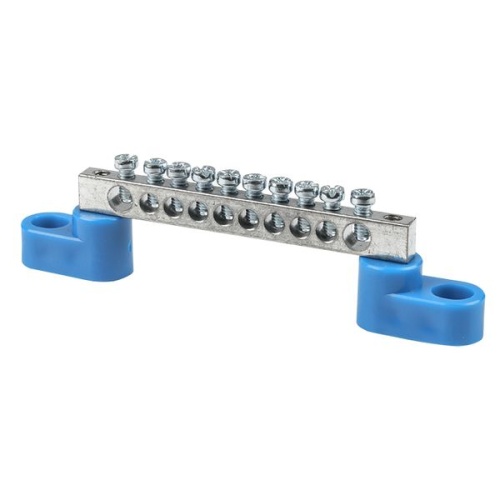 Шина "0" N (6x9мм) 10 отв, цинк 2 синих угловых изолятора | код sn1-63-10-2 | EKF фото 2