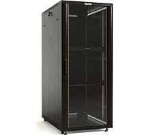 Шкаф напольный 19-дюймовый, 42U, 2055x800х1000 мм (ВхШхГ), передняя стеклянная дверь со стальными перфорированными боковинами, задняя дверь сплошная, ручка с замком, крыша нового типа, цвет черный (RAL 9004), (разобранный) | код 396017 | Hyperline