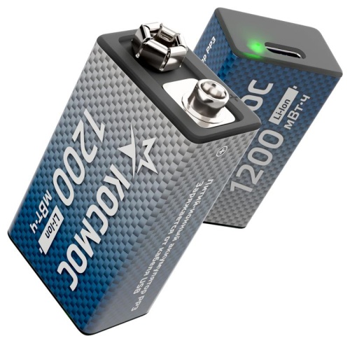 Аккумулятор крона Li-ion 9В 1200мАч (уп.2шт) КОСМОС KOCLi9V1200mAh2B фото 2 Аккумулятор крона Li-ion 9В 1200мАч (уп.2шт) КОСМОС KOCLi9V1200mAh2B фото 2