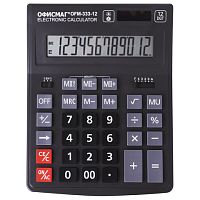 Калькулятор настольный ОФИСМАГ OFM-333 (200x154 мм) 12 разрядов, двойное питание, ЧЕРНЫЙ, 250462 | код 250462 | ОФИСМАГ