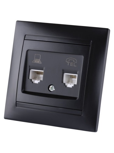 Розетка телефонная RJ11 + компьютерная RJ45 графит Лама TDM | код SQ1815-0619 | TDM
