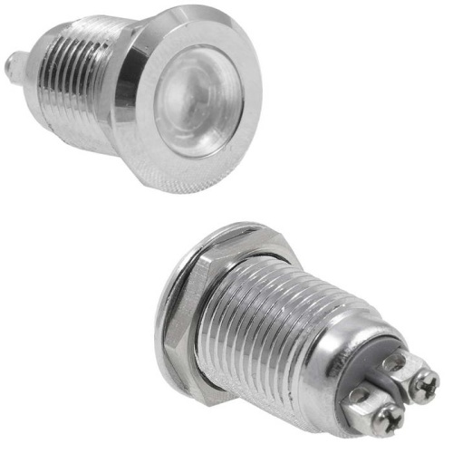 Индикатор антивандальный RUICHI GQ12D-R, белый, M12, IP65, никелированная латунь | код 114124 | Ruichi