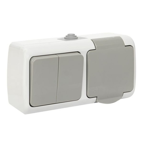 Мурманск Блок розетка 1-м 16А с заземлением с крышкой + 2-кл выключатель IP54 серый | код EFRV16-052-30-540 | EKF фото 2