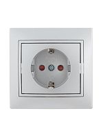 Розетка 1-м СП Мира 16А IP20 с заземл. защ. шторки со вставкой керамика сер. метал. LEZARD 701-1010-124