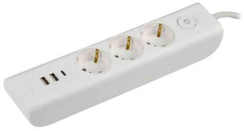 Удлинитель 3х2м с заземл. 16А 250В MODERN У03В с выкл. USBх3 (type-Aх2шт + type-Cх1шт) ПВС 3х1 бел. | код WYP12-16-03-02-ZKU-K01 | IEK