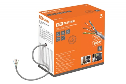 Кабель витая пара U/UTP Cat 6 4х2х23AWG (305м) solid. ПВХ. серый ТРТС | код SQ0107-0103 | РЭМЗ ТМ