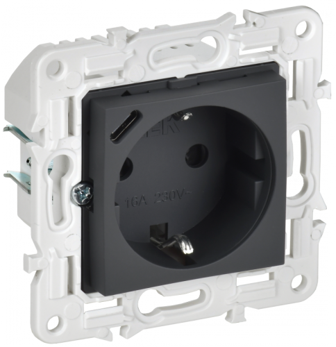SKANDY Роз. с з/к/ш 16А с USB C 18Вт SK-R17G граф. IEK | код SK-R14-16-U14-018-K53 | IEK