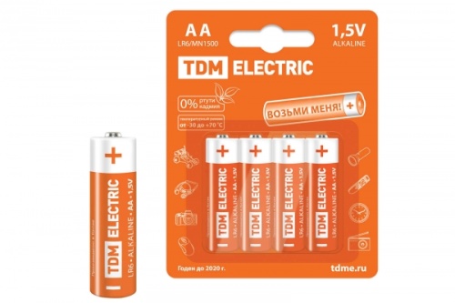 Элементы питания LR6 AA Alkaline 1,5V BP-4 TDM | код SQ1702-0003 | TDM