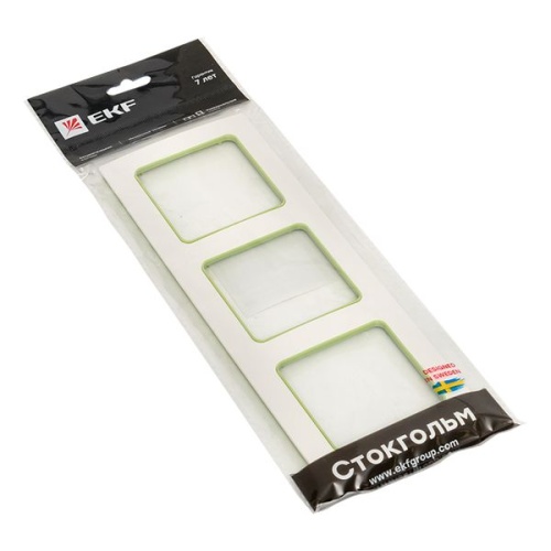 Стокгольм Рамка 3-местная белая с линией цвета зеленый PROxima | код EAM-G-302-10 | EKF фото 3