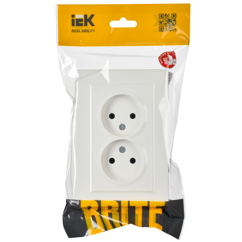 BRITE Розетка 2-местная без заземления без защитных шторок 10А в сборе РС12-2-БрБ белый | код BR-R20-10-K01-F | IEK фото 2