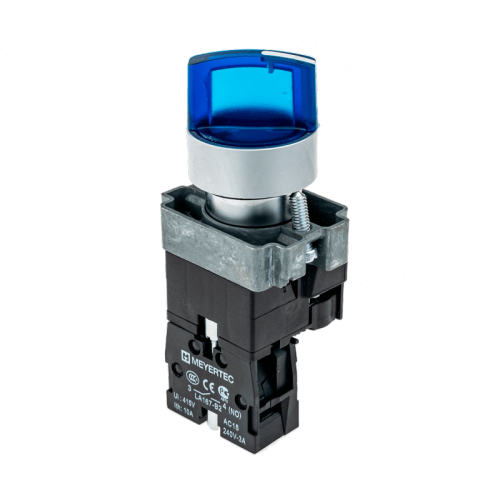Переключатель с LED подсветкой, 24V AC/DC , синий, 3 полож. 1NO, фикс., мет. MTB2-BK3661 | код 58222 | MEYERTEC