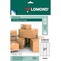 Этикетка самоклеящаяся 70х32 мм, 27 этикеток, белая, 70 г/м2, 50 листов, LOMOND, 2100185 | код 123710 | Lomond