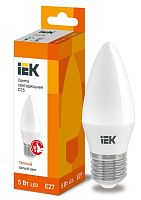 Лампа светодиодная ECO C35 свеча 5Вт 230В 3000К E27 | код. LLE-C35-5-230-30-E27 | IEK