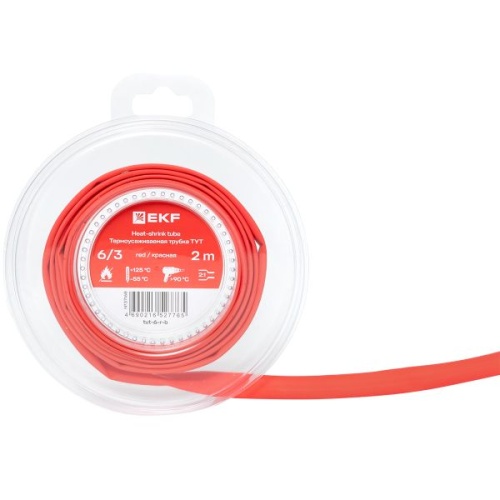 Термоусаживаемая трубка ТУТ нг 6/3 красная ролик 2 м EKF | код tut-6-r-b | EKF фото 5