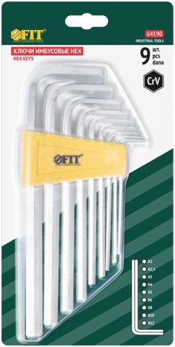 Ключ шестигранный 2-12мм длинный в пластик. держателе CrV сталь (уп.9шт) FIT 64190 фото 3