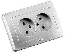 Розетка двойная скрытая серебро | код РС16-341-06 | HEGEL