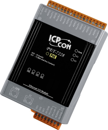 PET-7228 CR PoE Ethernet I/O Module with 2-port Ethernet Switch, with 8-channels AO (RoHS) | код 00-06125423 | ICP DAS