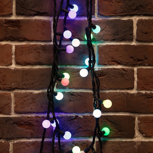Гирлянда Мультишарики O17,5 мм, 10 м, черный каучук, 80 LED, цвет RGB | код 303-679 | NEON-NIGHT