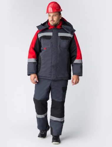 Костюм зимний Фаворит-Мега (ткань Протек,240) полукомбинезон, черный красный серый, 44-46 182-188 | код 87472322 | Факел