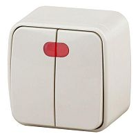 Выключатель Intro Polo 3-105-02 двухклавишный с подсветкой, 10A-250В, IP20, ОУ, слоновая кость | код Б0053545 | ЭРА