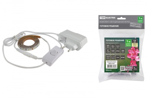 Комплект светодиодной ленты SMD2835-60 LED/м-12 В-4,8 Вт/м-IP65-3000 К (1 м), 6 Вт TDM | код SQ0331-0231 | TDM