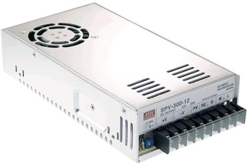 Источник питания AC-DC, 300Вт, ККМ, вход 88…264V AC, 47…63Гц /124…370В DC, выход 12В/25A, рег. вых 10.8…13.2В, эл. рег. 20…110%Uном, дист. вкл/выкл, изоляция 3000В AC, в корпусе 215х115х50мм, -20…+65С | код SPV-300-12 | MeanWell