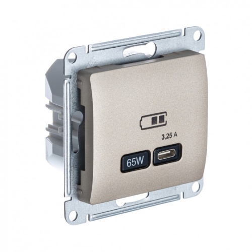 GLOSSA USB РОЗЕТКА тип-C 65Вт высокоскор.заряд. QC, PD, механизм, ТИТАН | код GSL000427 | Systeme Electric