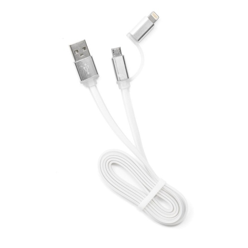 Кабель USB 2.0 Cablexpert CC-mAPUSB2w1m, AM/microBM 5P - iPhone lightning, 1м, комбо кабель, алюминиевые разъемы, белый, блистер | код CC-mAPUSB2w1m | Cablexpert