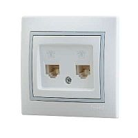 Мира Розетка RJ 11 белый с вставкой серый | код 701-0215-138 | LEZARD