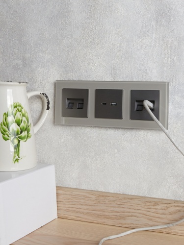 BRITE Розетка двойная RJ11+RJ45 кат.5E РК/Т12-БрС сталь | код BR-KT20-O-1-K46 | IEK фото 5