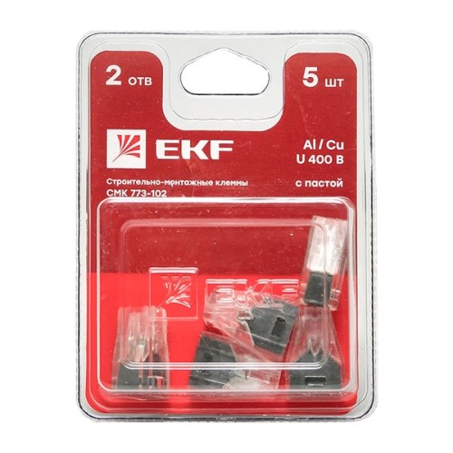 Строительно-монтажная клемма СМК 773-102 2 отверстия 1,0-2,5мм2 блистер (5шт,) PROxima | код plc-smk-102b | EKF фото 2