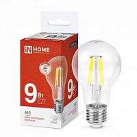 Лампа светодиодная LED-A60-deco 9Вт грушевидная прозрачная 4000К нейтр. бел. E27 1040лм 230В | код 4690612008073 | IN HOME